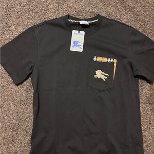 Burberry Black Tee with Plaid Accent